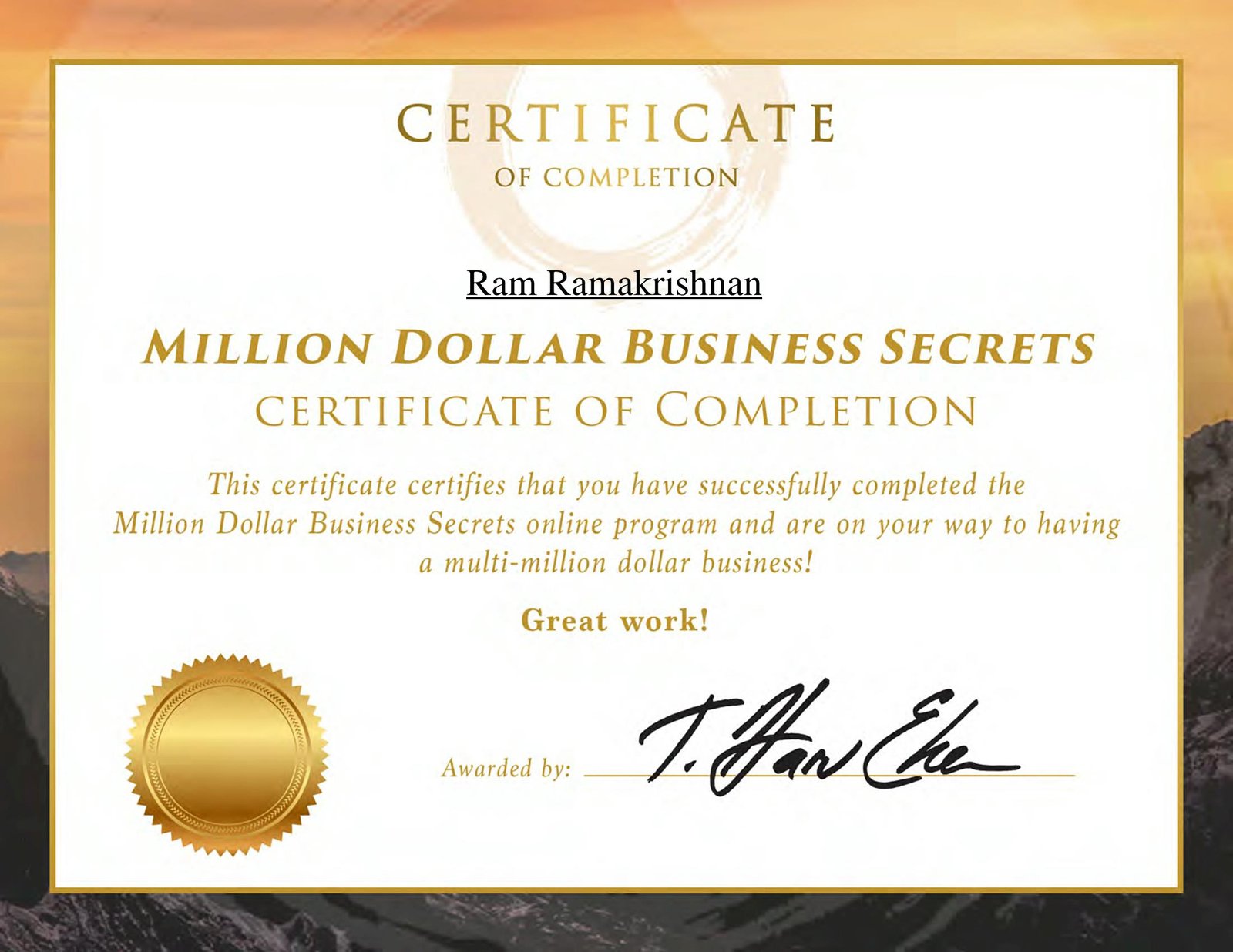 MDBS Certificate Page 1